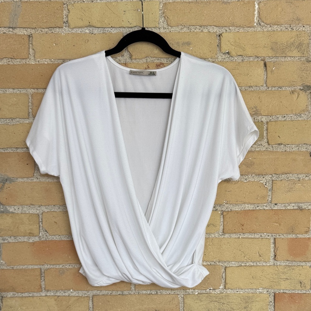 Black Tape White Draped Crossover Top